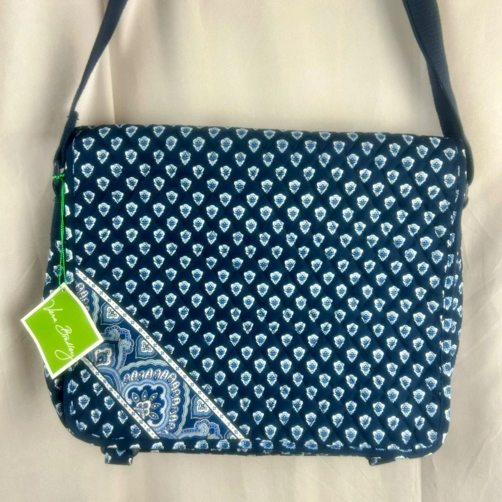 NEW Vintage Y2K Vera‎ Bradley Nantucket Navy Messenger Bag Blue White Retired